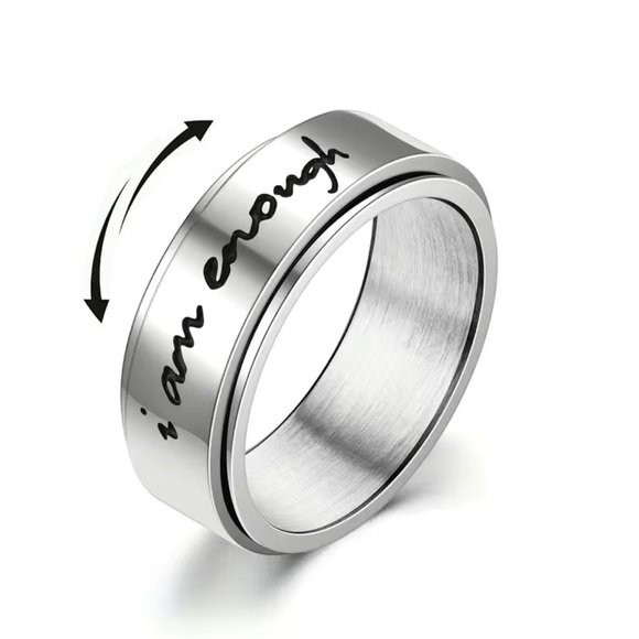 I AM ENOUGH Ring Fidget Spinning Anti Anxiety Ring Size 7 Stainless Silver - Picture 3 of 4